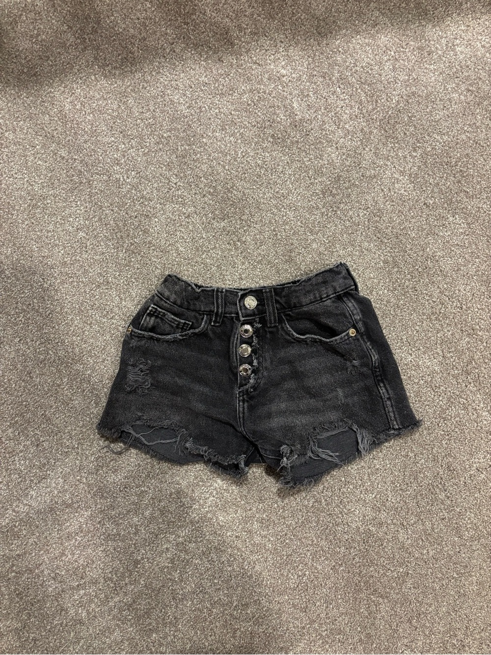 Zara Black Distressed Button-Fly Denim Shorts
